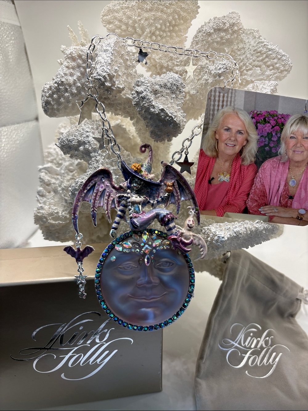 Kirks Folly Halloween Iridescent Purple Moon & Witch Window or Door Charm